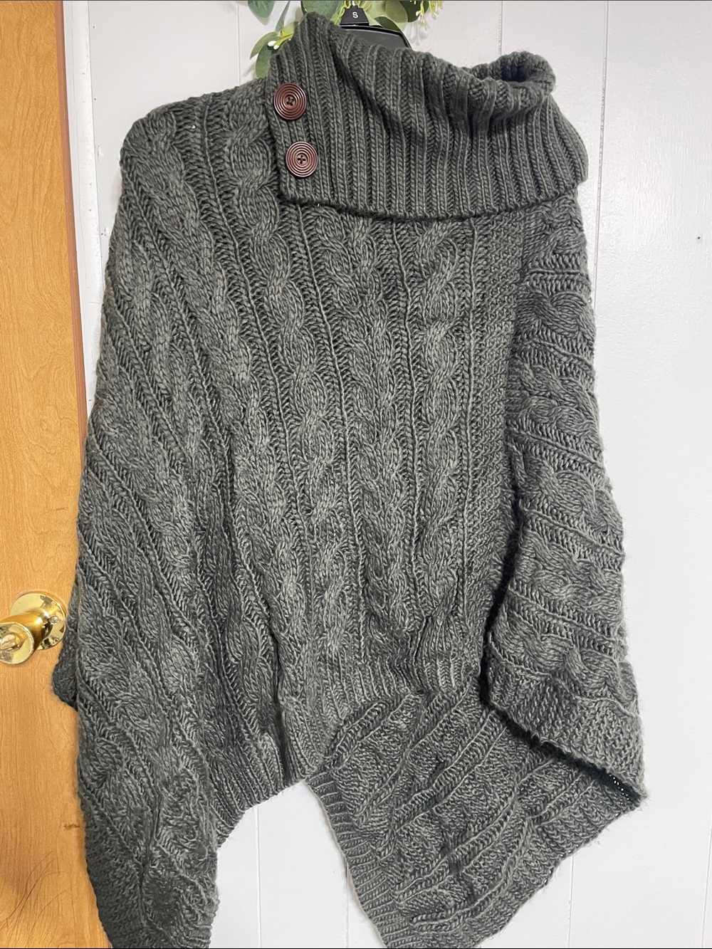Comfort Cable Knit Poncho Sweater - Charcoal - Picture 2 of 3